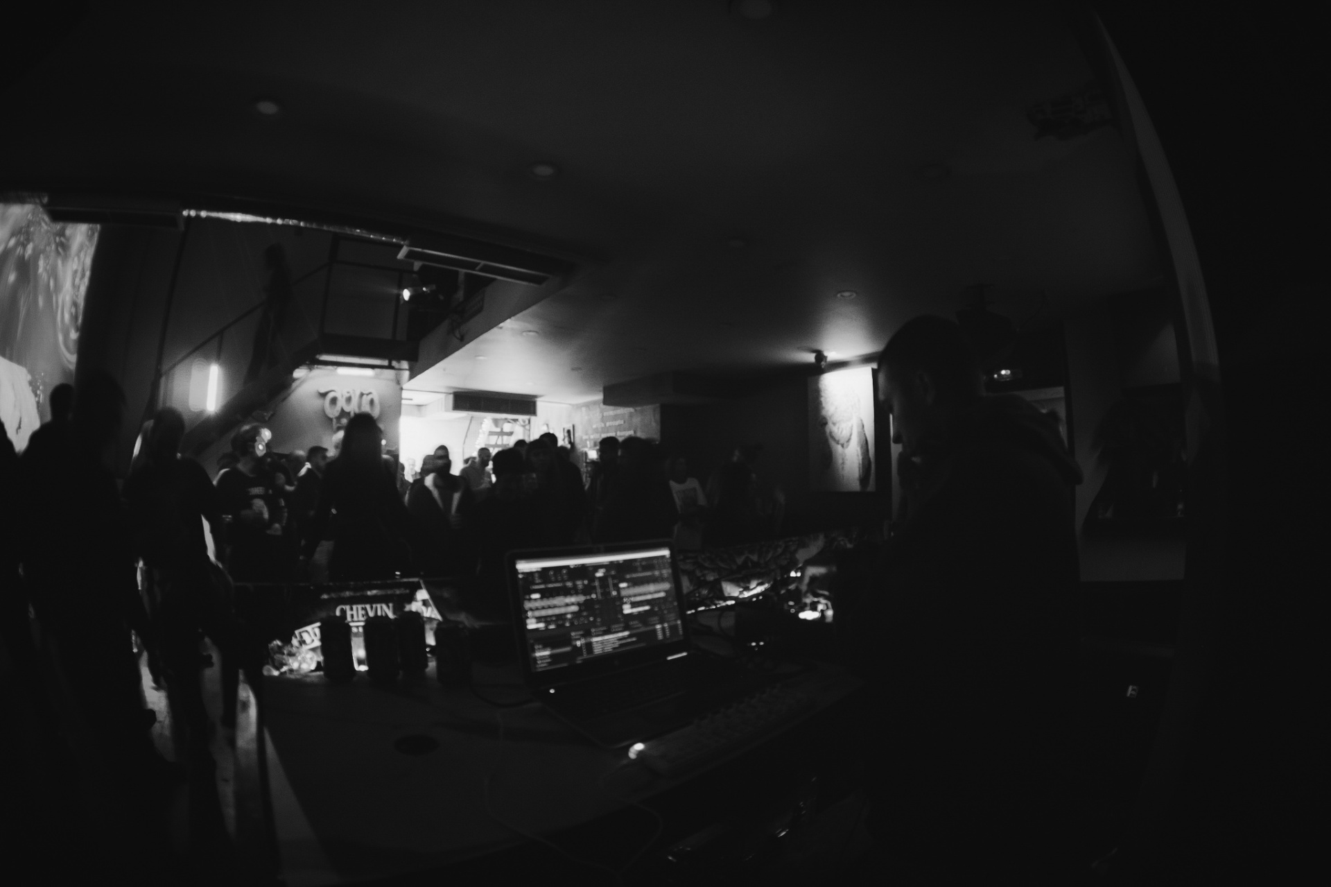 Headweller live on stage, dark moody portrait of producer Christos Chouvardas